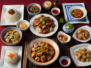 various kinds of Chinese food on the table during Chinese New Year