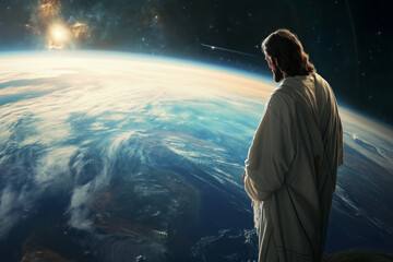Jesus Christ Watching Over Earth.