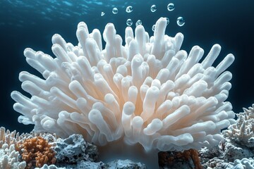 Hyper-realistic white coral reef underwater scene with marine life and vibrant colors