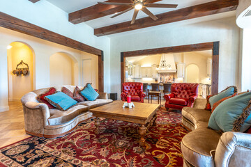 Cozy living room with rustic charm and inviting decor in beautiful home