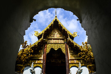 Chapel, Architecture Lanna, Symbols of Buddhism at Wat Ram Poeng (Tapotaram), Chiang Mai, Northern...