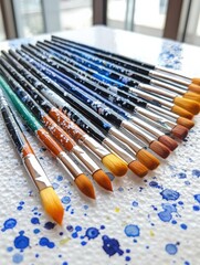 Obraz premium Create ethereal art with premium handcrafted watercolor brushes and artisan sketchbooks in a vibrant studio environment for artistic expression