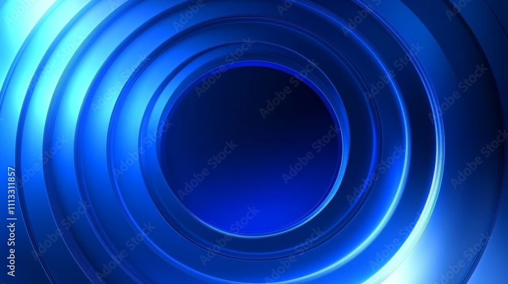 Poster abstract blue digital art with concentric circles and central void