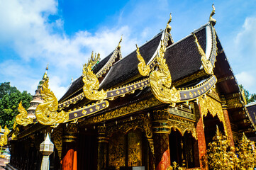 Chapel, Architecture Lanna, Symbols of Buddhism at Wat Ram Poeng (Tapotaram), Chiang Mai, Northern...