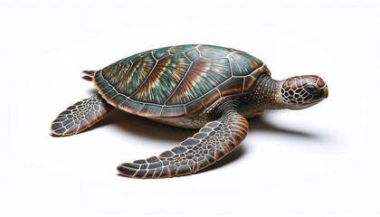 Fototapeta premium Vibrant sea turtle captured on a pristine white background in exquisite detail.