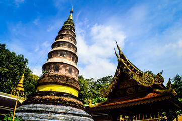 Chapel and Old Pagoda, Architecture Lanna, Symbols of Buddhism at Wat Ram Poeng (Tapotaram), Chiang Mai, Northern Thailand