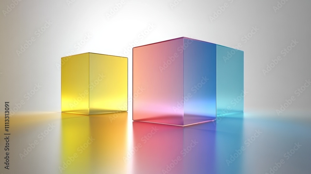 Aufkleber minimalist digital artwork three transparent colorful cubes gradient gray background