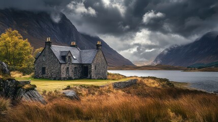 Fototapeta premium A dramatic overcast sky casting moody shadows over the Scottish Highlands
