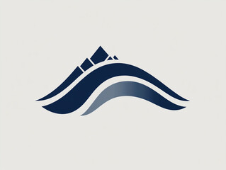 Modern logo with a navy blue abstract upward curve on a gray background, indicating strategic growth. Clean sans-serif font