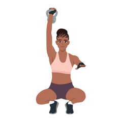 Woman doing doing Kettlebell snatch exercise. Flat Vector Character Isolated. © Wigo Design