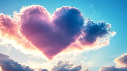 Heart shaped cloud at sunset with vibrant