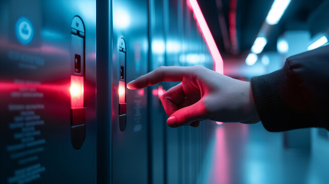 Fingerprint padlock on locker in a secure room - Powered by Adobe