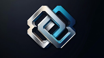 Sleek logo design with overlapping hexagons in gradient silver and blue. Clean sans-serif typography