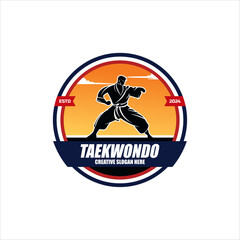 Martial arts silhouette logo vector illustration. Foreign word below the object means karate.