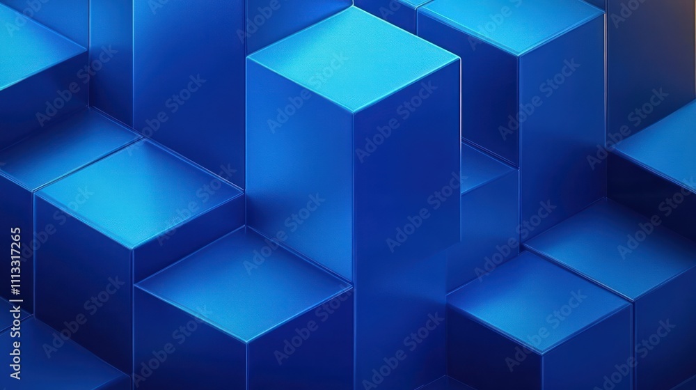 Poster blue geometric abstract composition minimalist design 3d render overlapping cubes ambient lighting s