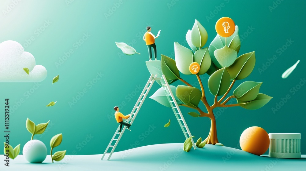Poster job and career interview concept. creative idea generation with ladders and trees