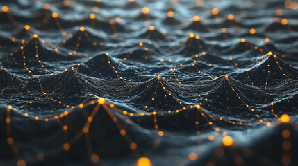 futuristic abstract design symbolizing advanced technology and global communication with interconnected nodes, flowing lines, glowing effects, and depth in a digital space