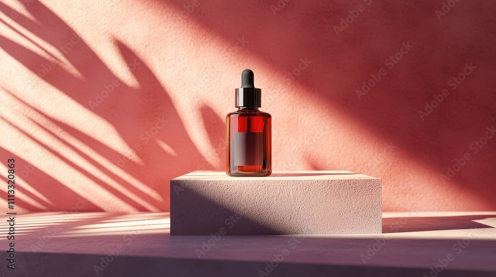 Aufkleber elegant mockup of dropper bottle on minimalist display with soft shadow effects