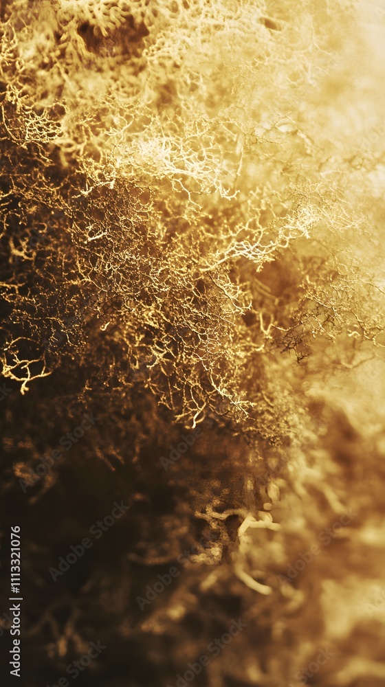 Poster abstract golden texture with intricate patterns resembling organic forms.