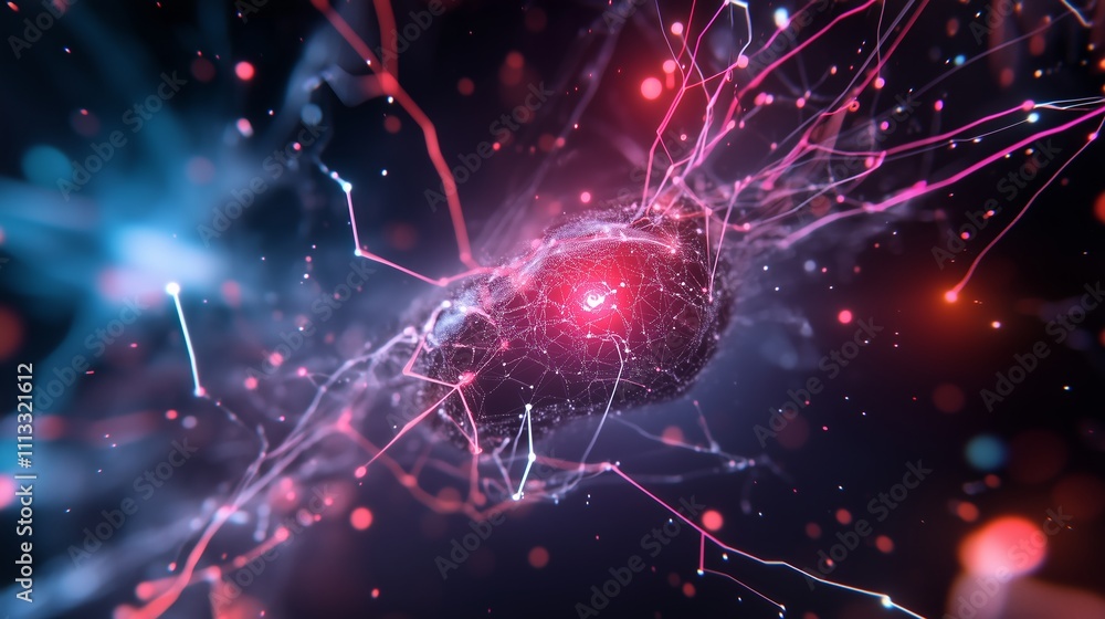 Poster visual representation of neural networks showcasing connectivity and activity in a digital environme