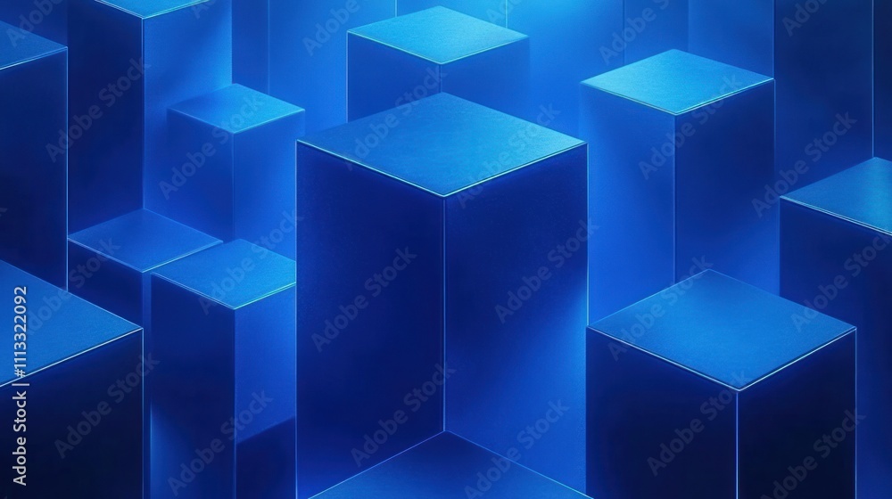 Aufkleber geometric abstract composition of overlapping blue cubes with soft ambient lighting in minimalist st