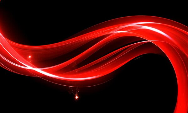 Abstract red wave design with sparkling elements on a black background, ideal for graphics.