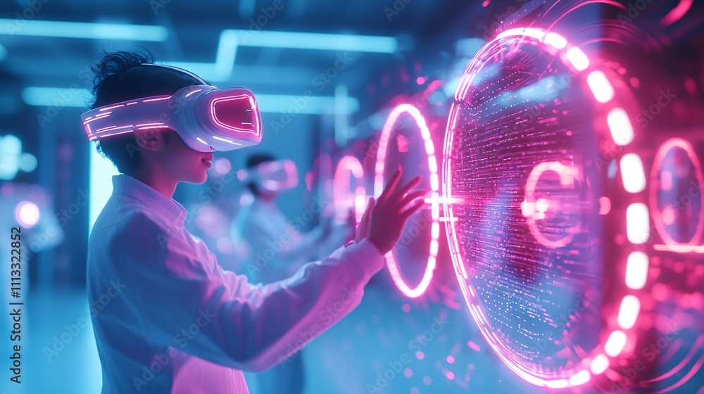 Poster job and career interview concept. futuristic virtual reality interaction by user