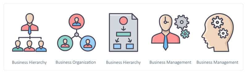 A set of 5 Business icons as business hierarchy, business organization, business hierarchy