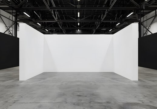 Exhibition stand with blank walls mockup