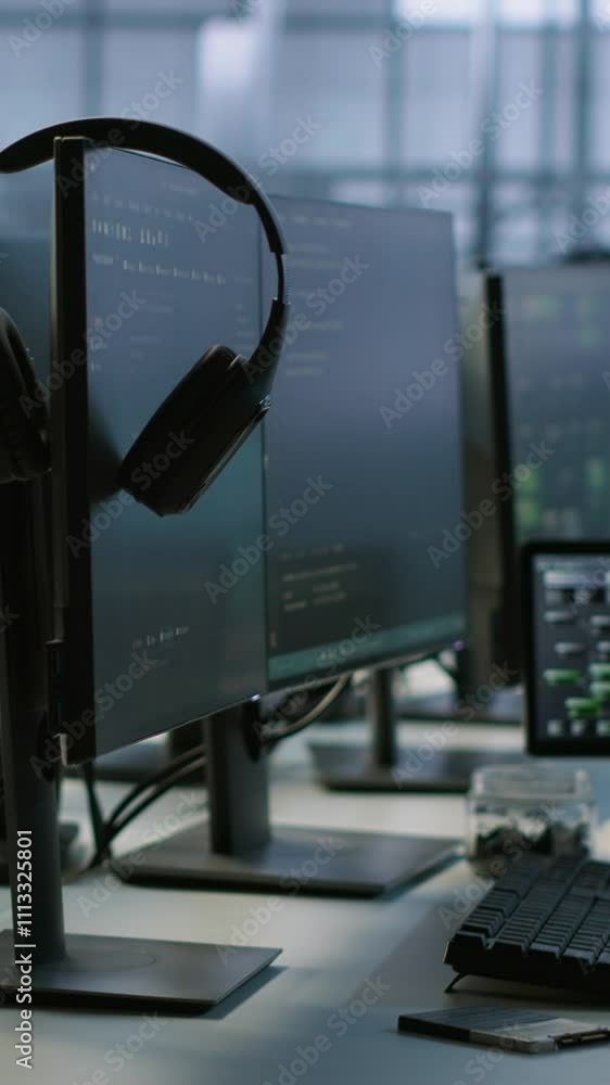 Poster vertical video artificial intelligence applications used in data center workplace to maintain compan