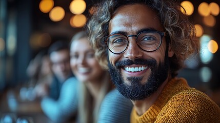 Business executives and tech experts discussing marketing trends and technology advancements for company growth in a relaxed meeting amidst the economic downturn, smiles all around 