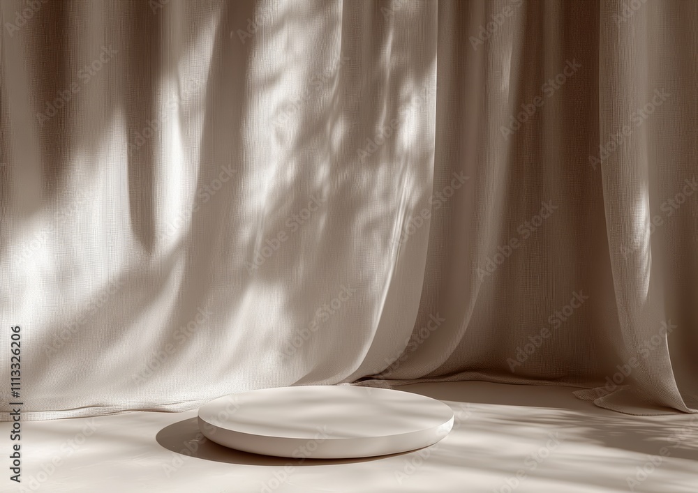 Poster Minimalist 3D Background Display with Sheer Curtains and Dappled Shadows for Nature Product Promotion