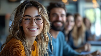 Business professionals smiling and engaged in a productive meeting about marketing innovations and technology improvements for company survival in a recession, modern office 
