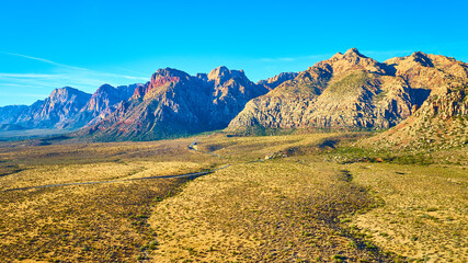 Aerial of Red Rock Canyon Mountain Range at Golden Hour
