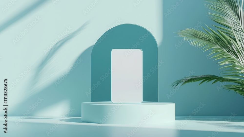 Poster modern digital product mockup in minimalist setting with soft colors and natural elements