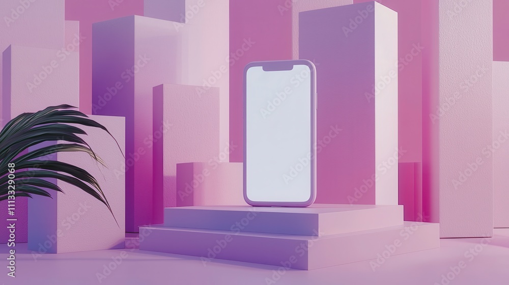 Aufkleber modern digital product mockup concept with smartphone displaying blank screen in vibrant setting