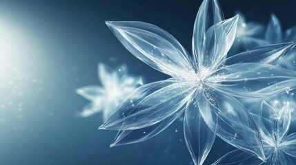 Transparent Floral Design with Soft Glow and Blue Background