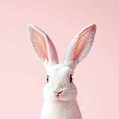 Obraz premium Close-up of White Rabbit Ears on Soft Pink Background Minimalist Easter Decoration