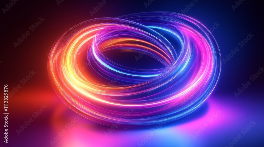 Aufkleber colorful abstract swirling light trails in a dark gradient background with neon effects