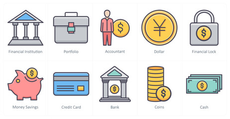 A set of 10 business icons as financial institution, portfolio, dollar