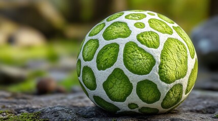 Fototapeta premium Green Textured Sphere on Mossy Ground Surrounded by Nature Beauty