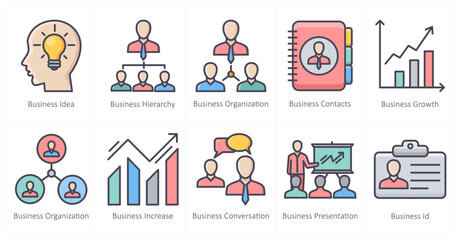 A set of 10 business icons as business idea, business hierarchy, business organisation