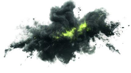 Smoky burst with glowing green accents transparent background