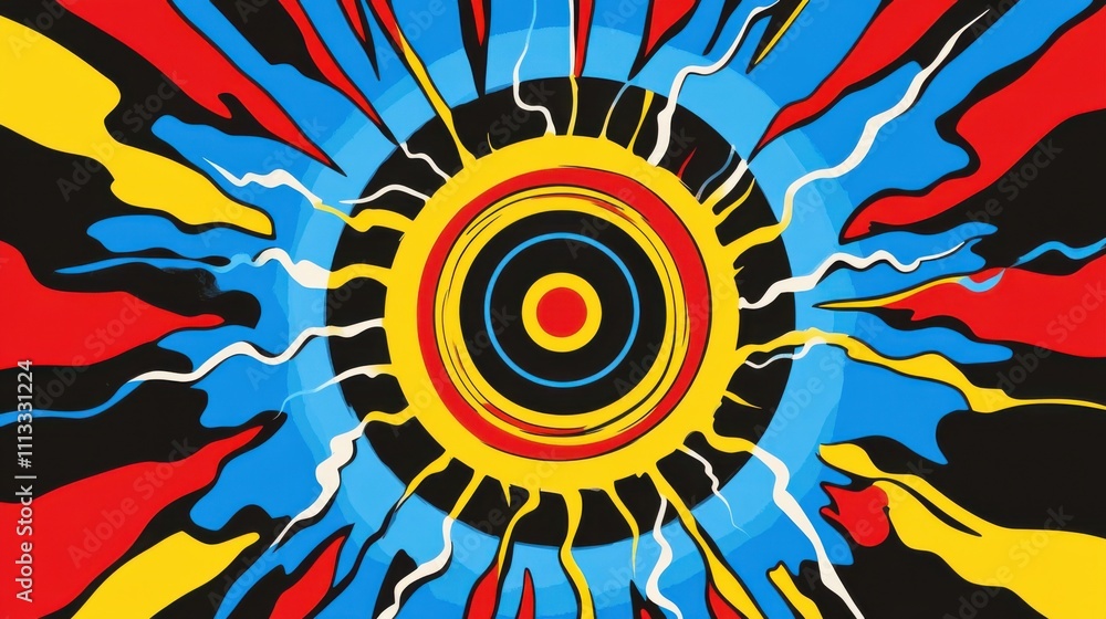 Poster vibrant abstract design with circular patterns and bold colors