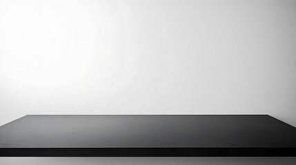 Obraz premium Minimalist black table showcase modern studio product display neutral environment eye-level perspective design concept