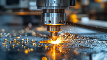 Close-up view of a CNC machining process featuring water jet cutting technology symbolizing precision innovation industrial craftsmanship and sustainable manufacturing solutions in modern industry