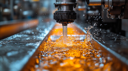 Close-up view of a CNC machining process featuring water jet cutting technology symbolizing precision innovation industrial craftsmanship and sustainable manufacturing solutions in modern industry