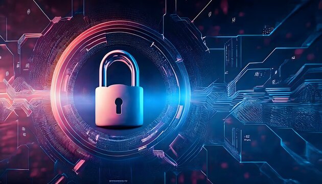 Data privacy laws visualized with locks and codes, digital background, 3D illustration, law restriction, regulations, enforcement.