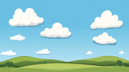 Fototapeta premium tranquil scenic landscape featuring rolling hills and fluffy clouds