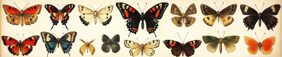 Naklejka premium Detailed Butterfly and Moth Collage in Traditional Scientific Style Vintage Illustration